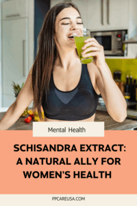 An image showing a woman drinking Schisandra extract