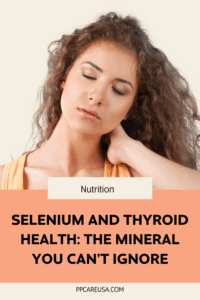 Image showing a woman touching her neck due to thyroid