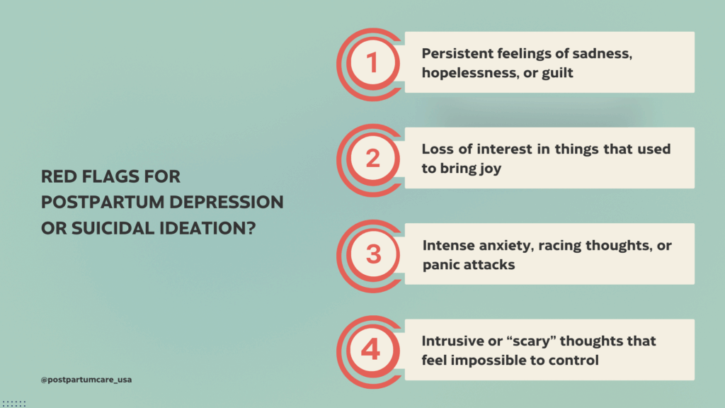 A graphics with text showing red flags of postpartum depression 